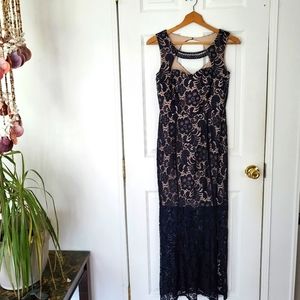 Navy and Lace Evening Dress